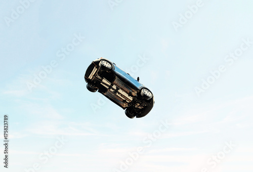 A flying car in the sky