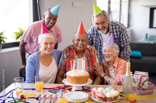 Photography Portrait of cheerful senior people celebrating birthday