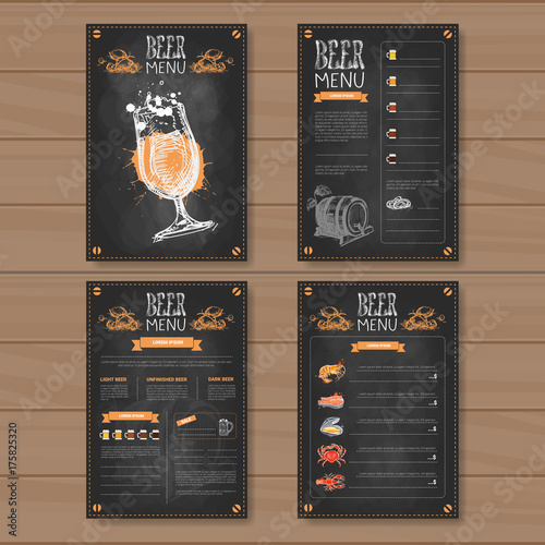 Beer Menu Set Design For Restaurant Cafe Pub Chalked On Wooden Textured Background Vector Illustration