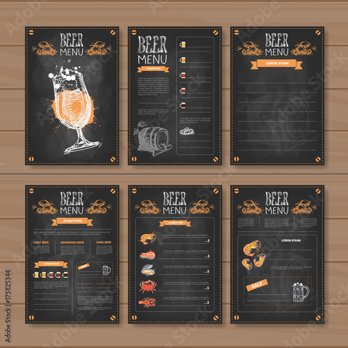 Beer Menu Set Design For Restaurant Cafe Pub Chalked On Wooden Textured Background Vector Illustration