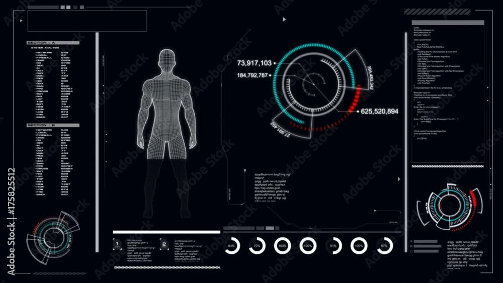 4K Animation User interface with HUD graph bar pi with space for futuristic technology and cyber concept with alpha channel render