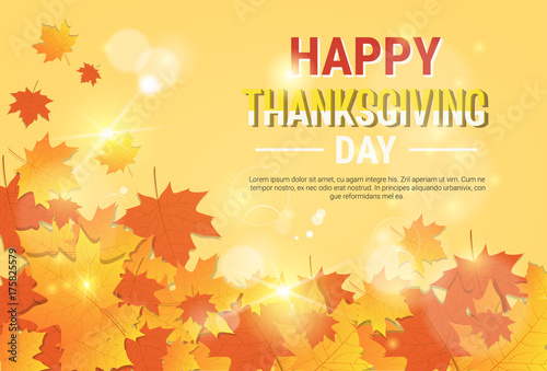 Happy Thanksgiving Day Autumn Traditional Holiday Greeting Card Flat Vector Illustration