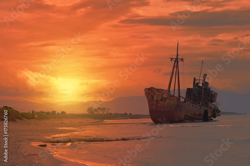 The famous Shipwreck Agios Dimitrios near Gytheio. Laconia - Greece