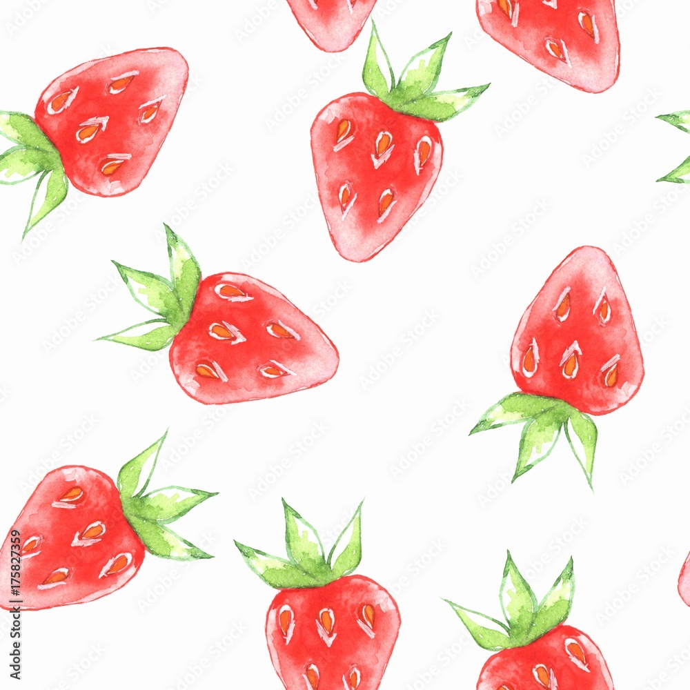 Watercolor seamless pattern with strawberry 1