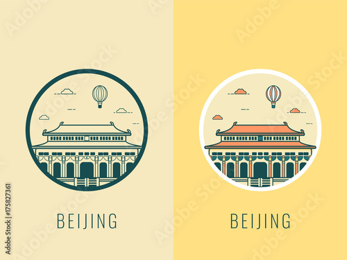 World landmarks. China. Travel and tourism background. Line icons. Vector 