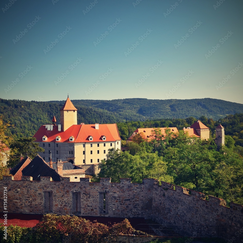 Obraz premium Beautiful Gothic castle Veveri. The city of Brno at the Brno dam. South Moravia - Czech Republic - Central Europe.