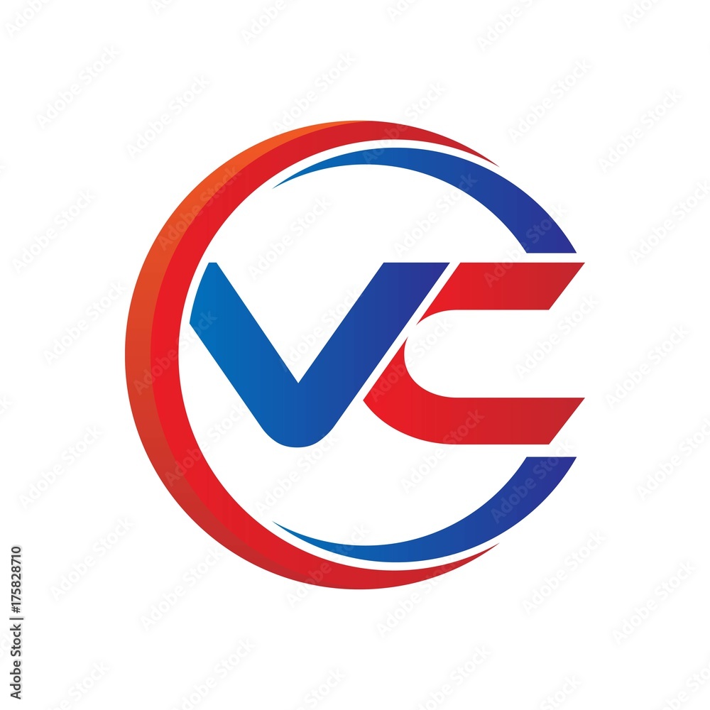 vc logo vector modern initial swoosh circle blue and red Stock Vector