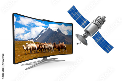TV and satellite on white b...