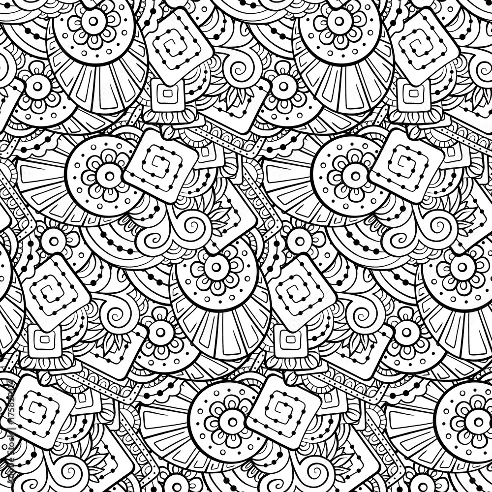 Black and white abstract doodles seamless pattern