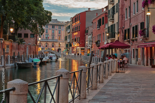 Canal in Venice at night.