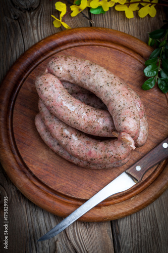 Homemade white sausage out pigs meat.