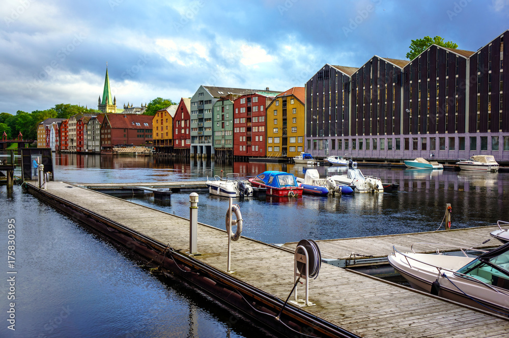 Trondheim city before sunrise. Norway
