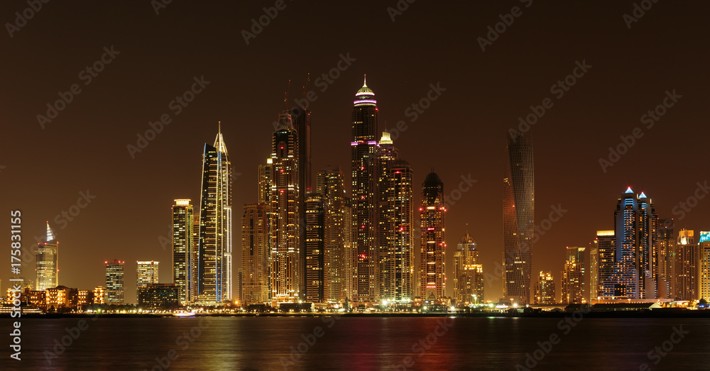 General view of the Dubai Marina at night