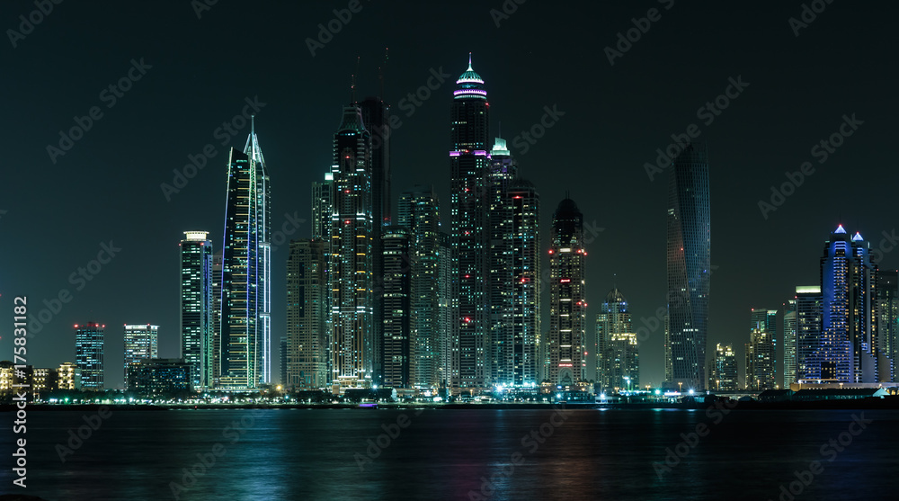 General view of the Dubai Marina at night General view of the Dubai Marina at night