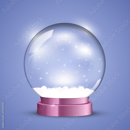Transparent snow ball on purple stand, vector illustration