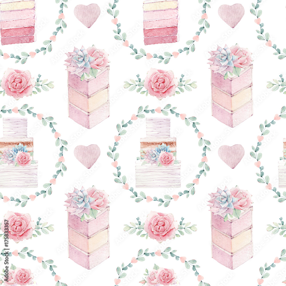 watercolor wedding cake seamless pattern. watercolor wedding cake seamless pattern.