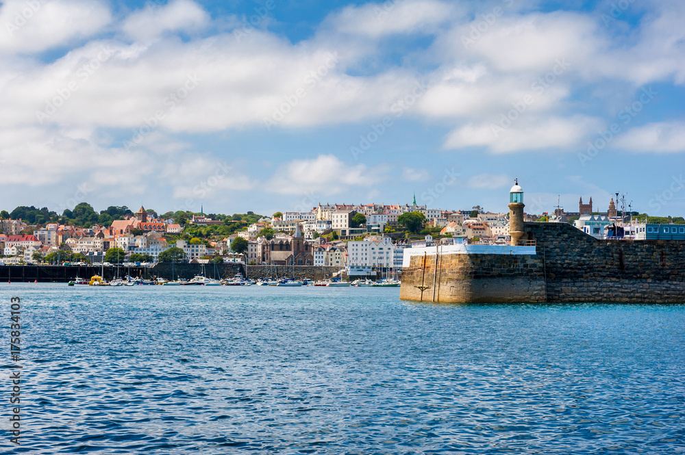 Entrance to Harbor of Saint Peter Port, Guernsey, Channel Islands, UK