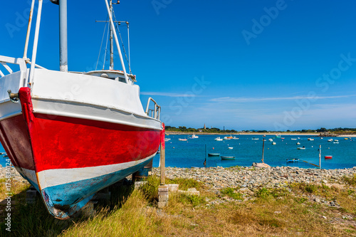 Obraz na płótnie Fishing Boat on Shore in the Village of Vale, Guernsey, Channel Islands, UK on summer day w salonie
