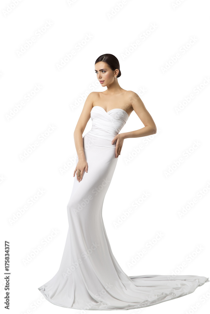 Fashion Model Wedding Bride Dress, Woman Beauty Gown, Long Silk clothes, isolated over White background Fashion Model Wedding Bride Dress, Woman Beauty Gown, Long Silk clothes, isolated over White background