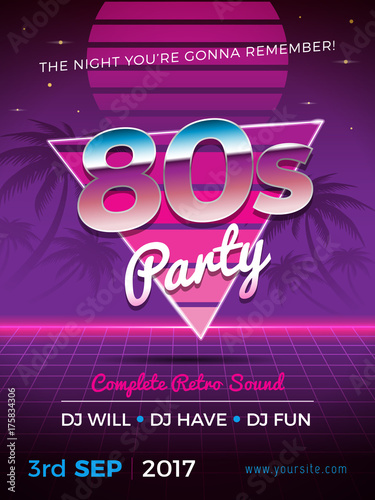 80s party flyer design in retro style photo