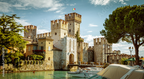 Rocca Scaligera castle in Sirmione town near Garda Lake in Italy photo