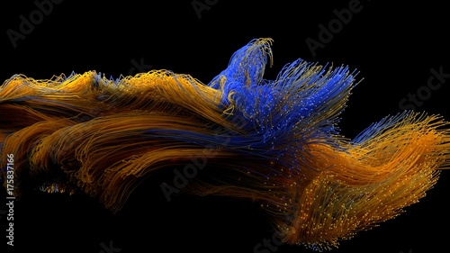 colorful fiber optic cables swarm. 3d illustration. photo