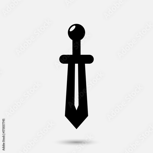 Simple flat ancient sword vector icon. Medieval cold weapon silhouette isolated on white background.