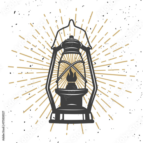 Illustration of vintage kerosene lamp. Design element for poster, flyer, banner. Vector illustration