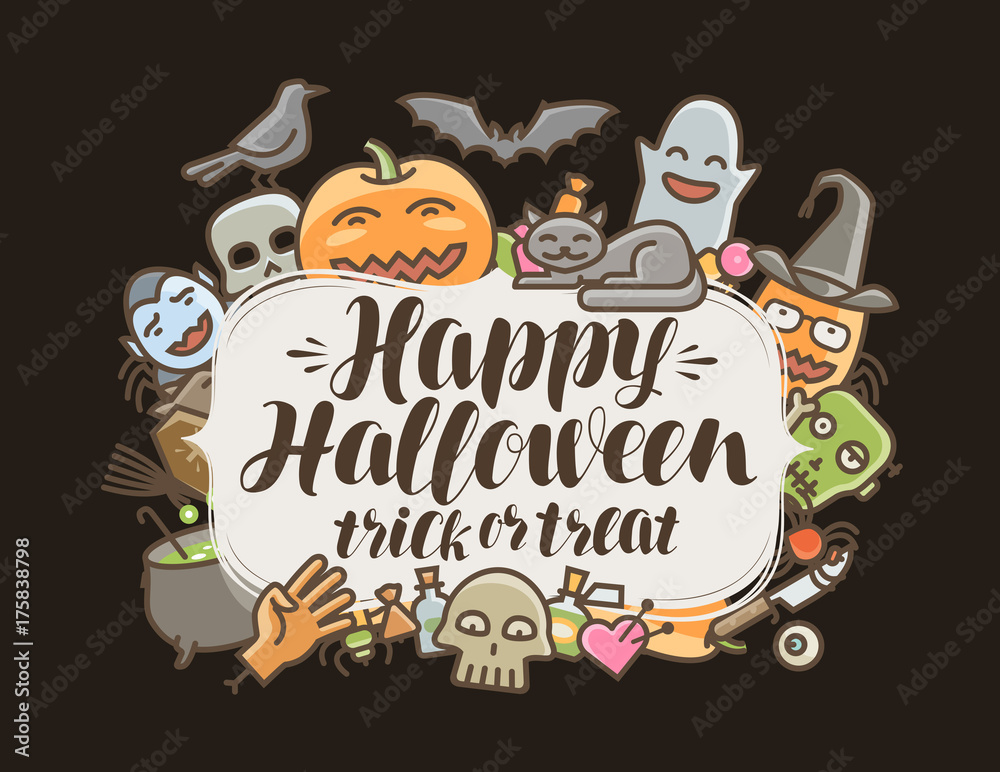 Happy Halloween, greeting card or banner. Holiday symbol. Cartoon vector illustration Happy Halloween, greeting card or banner. Holiday symbol. Cartoon vector illustration