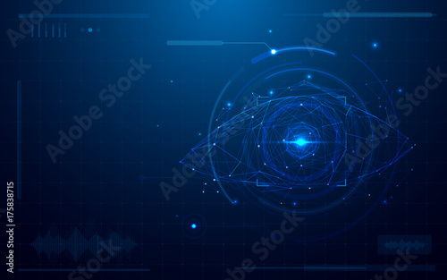 Abstract futuristic digital eye scanner. concept of technology security on blue background