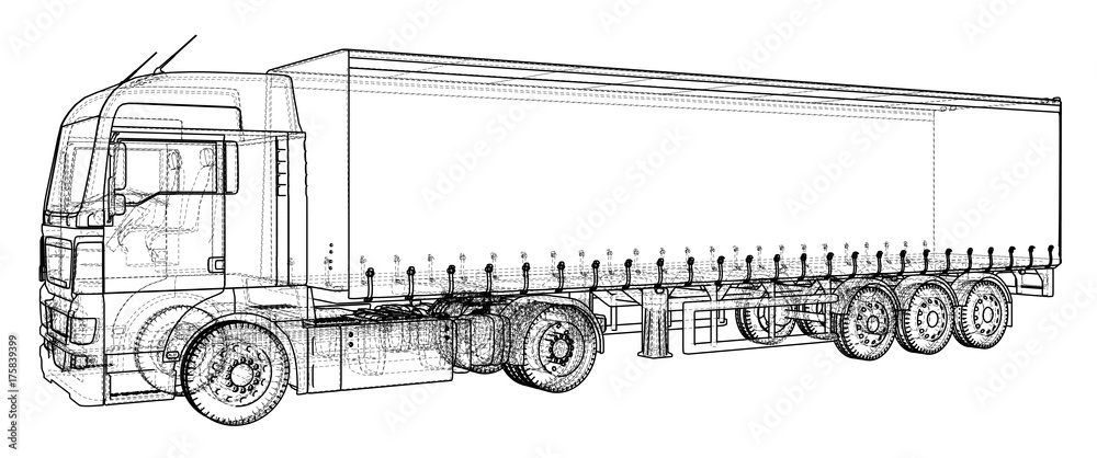 Cargo vehicle. Wire-frame. EPS10 format. Vector created of 3d