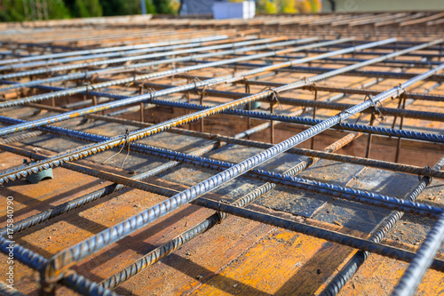 Canvas Print Steel reinforcement for the concrete floor of new house