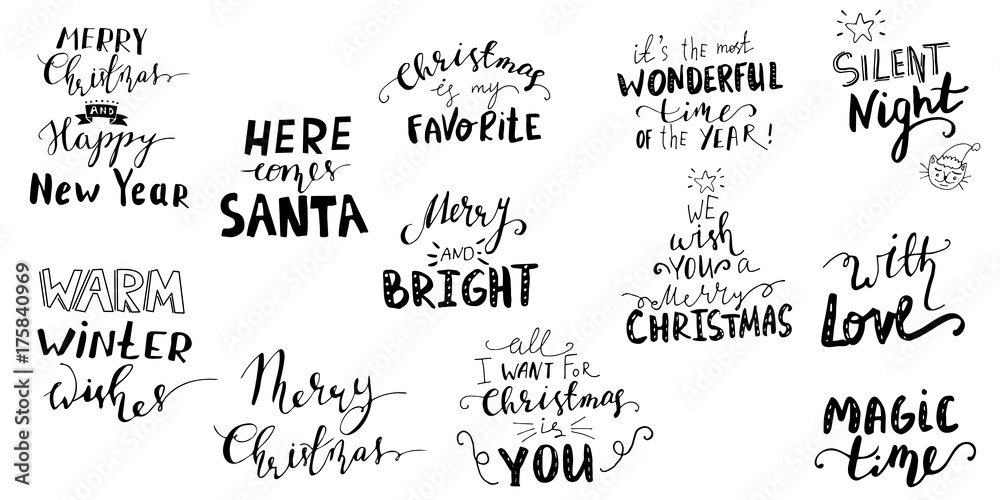 Fototapeta premium Set of Christmas lettering handwritten