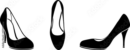 Elegant female shoes. Three flat icons