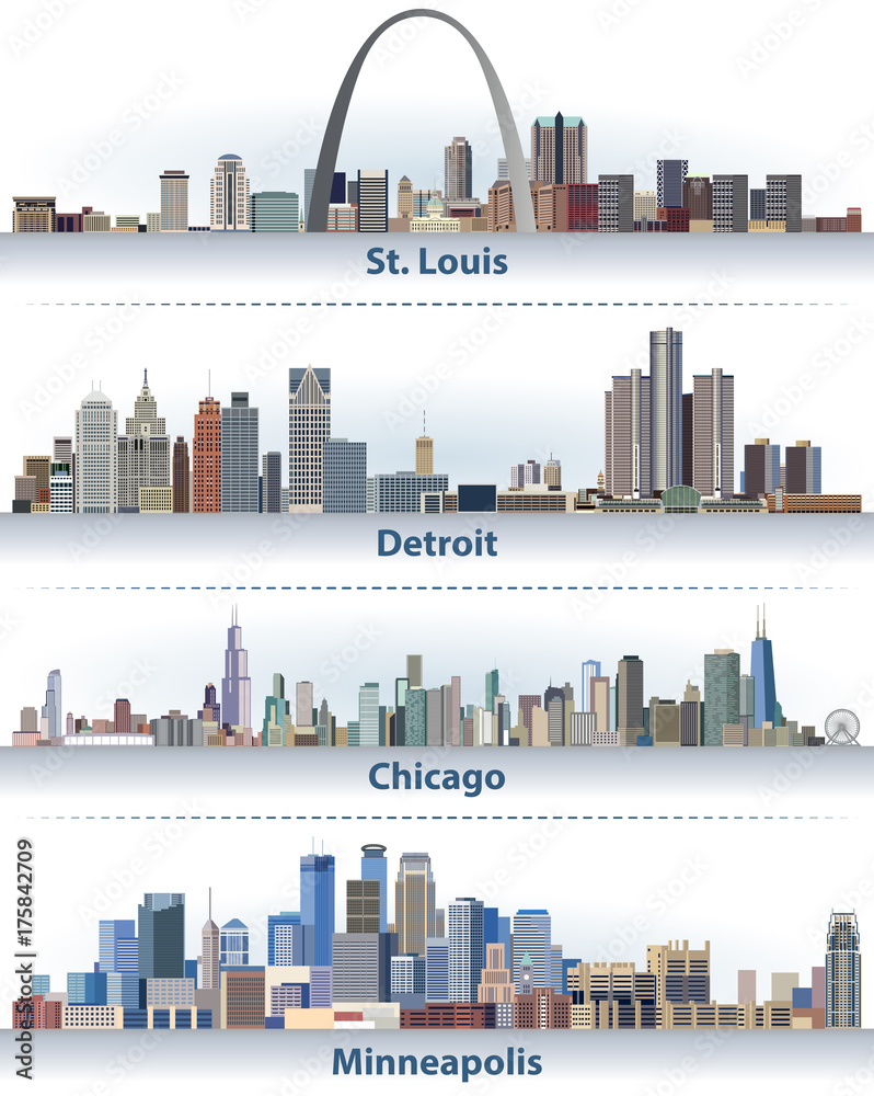 Naklejka premium United States cities skylines vector illustrations