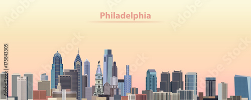 Philadelphia city skyline at sunrise vector illustrations