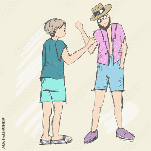 Two people stand and are ready to shake hands.