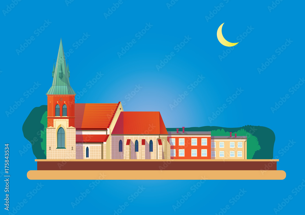 Small town urban landscape in flat design style, vector illustration 