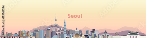 Seoul city skyline at sunrise vector illustration