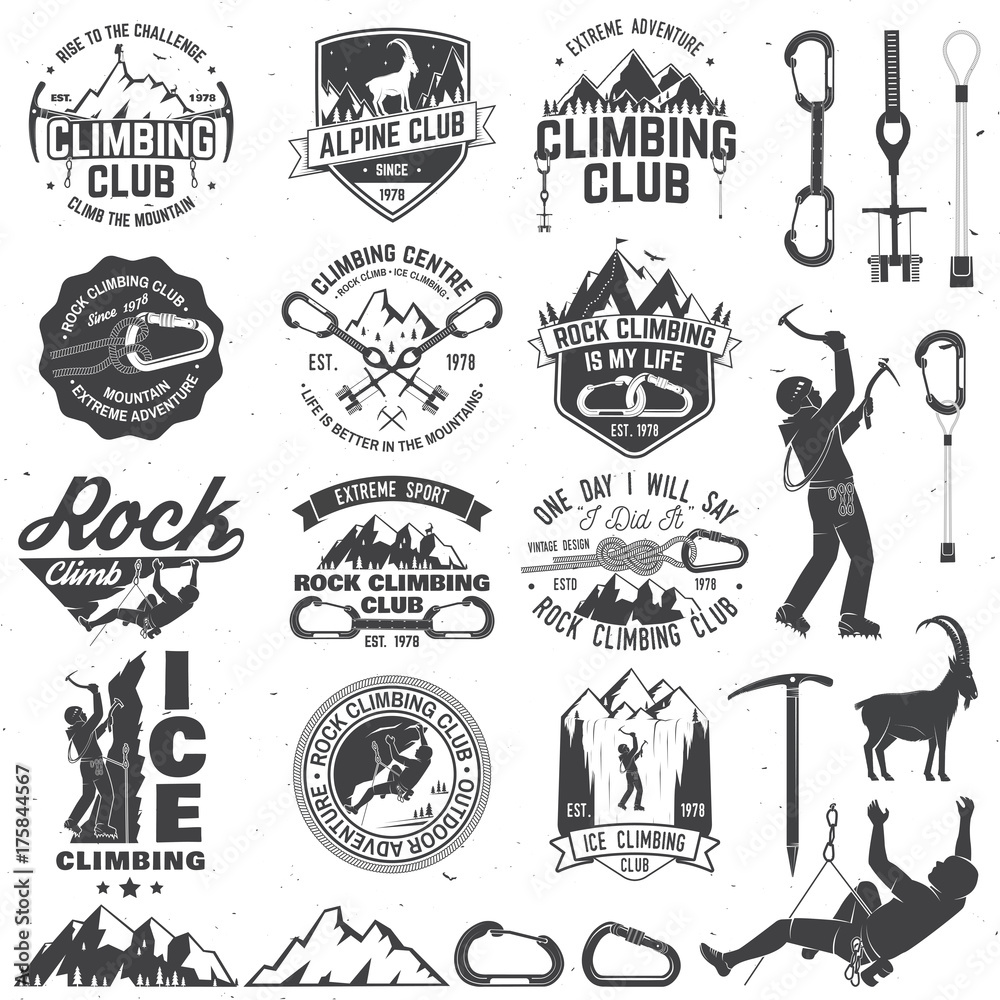 Fototapeta Set of Rock Climbing club badges with design elements