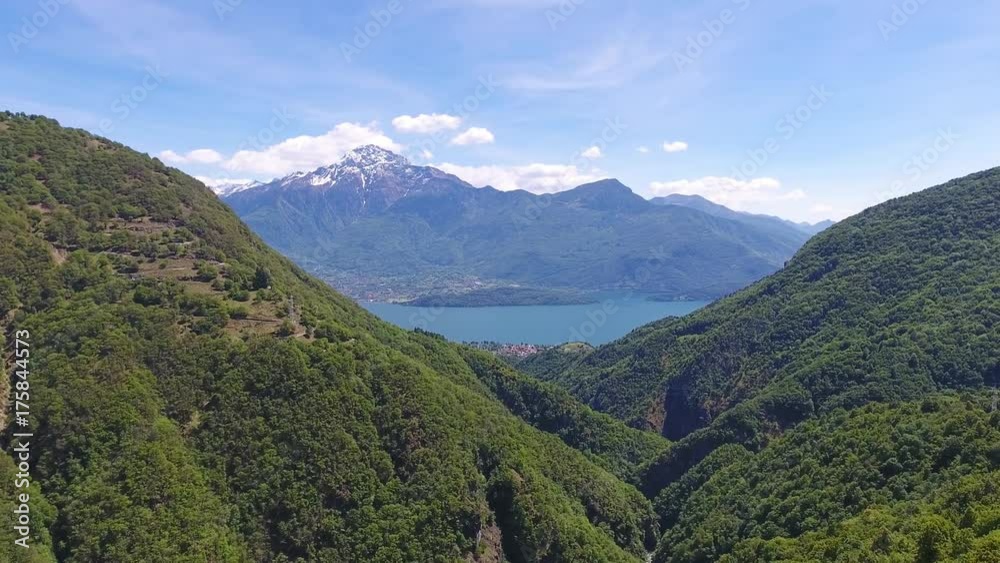 Aerial landscape on Como lake between mountains in Italy, 4k
