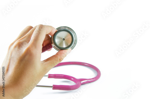 Hand hold purple stethoscope