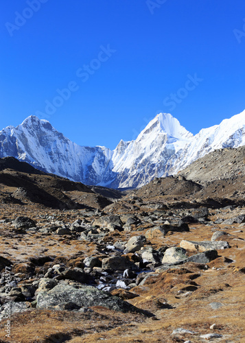 beautiful mountain landscape on the way to everest base camp