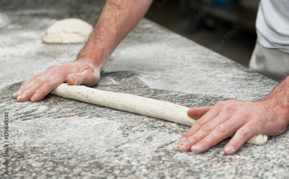 the baker prepares bread dough the baker prepares bread dough