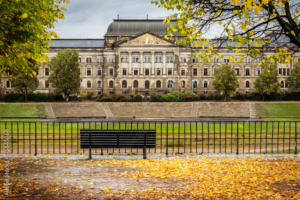 City view of Dresden in east Germany on a stormy autumn October day with the Saechsisches Staatsministerium für Kultus in the background.