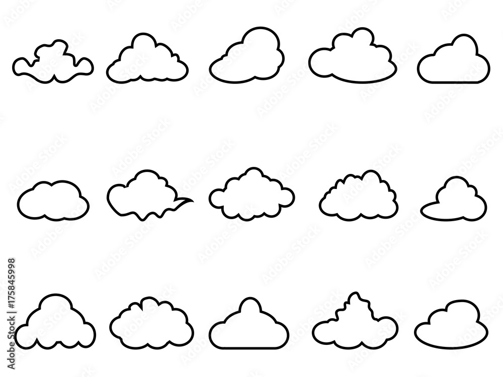 black cloud outline icons set black cloud outline icons set