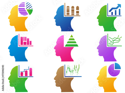 colorful business human head with statistics design