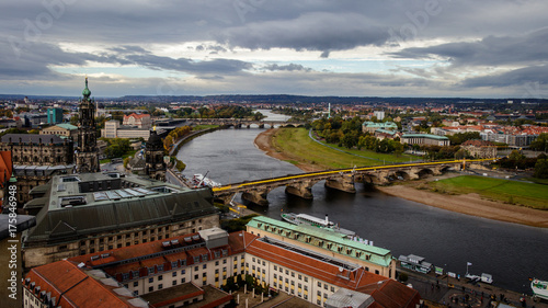 City view of Dresden in east Germany on a stormy autumn October day showing the beautiful Elbe river.