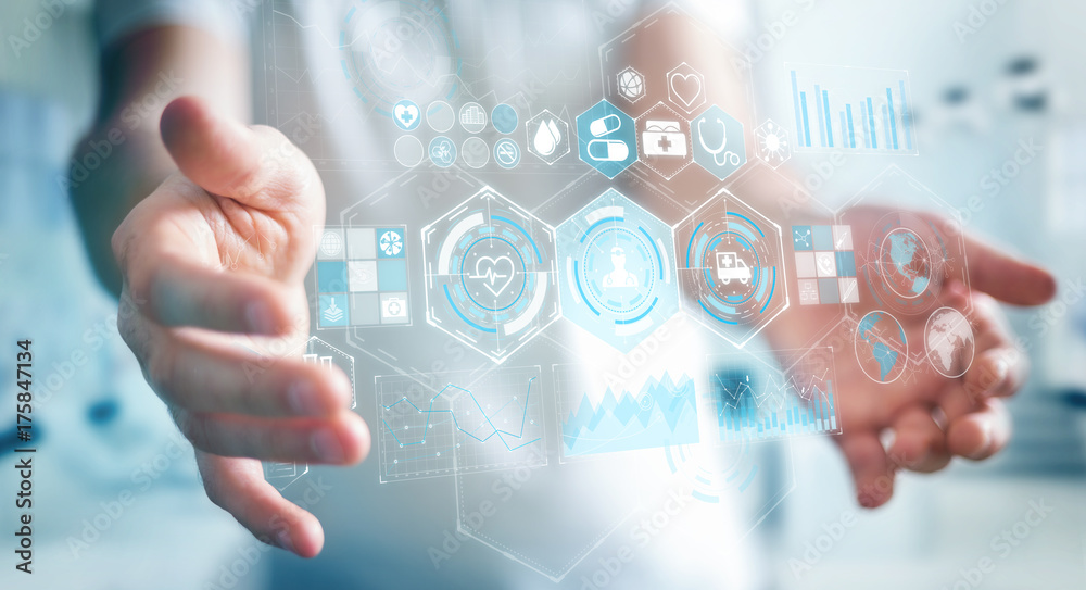 Businessman using digital medical interface 3D rendering Businessman using digital medical interface 3D rendering