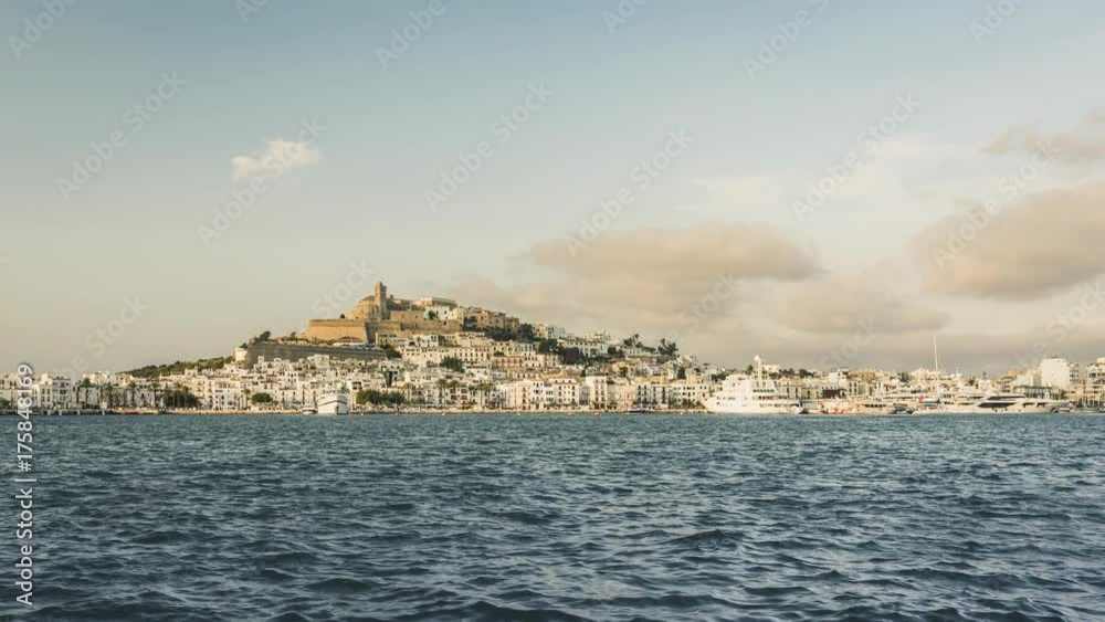 Ibiza Eivissa old town with castle on the hill, Spain. Time lapse with vintage colors Ibiza Eivissa old town with castle on the hill, Spain. Time lapse with vintage colors